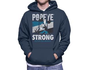 Popeye Barbell Nuthin But Muskle Men's Hooded Sweatshirt - Navy Blue