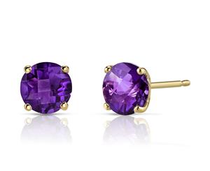 Purple Amethyst Earrings 14K Yellow Gold 4 Prong Round 6 mm 1.45 ct NSJE18938