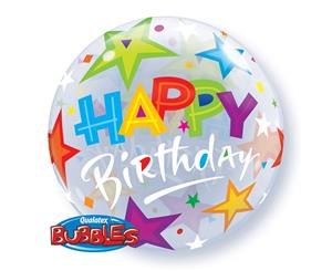 Qualatex 22 Inch Happy Birthday Stars Bubble Balloon (Multicoloured) - SG4370