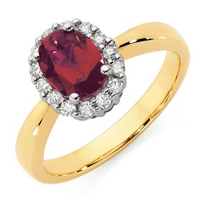 Ring with Created Ruby & 1/4 Carat TW of Diamonds in 10ct Yellow & White Gold