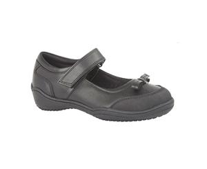 Roamers Girls Leather Touch Fastening School Shoe (Black) - DF1775