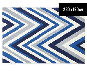 Rug Culture 280x190cm Gold Collection Modern Tropical Chevron Rug - Navy