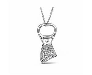 S925 Silver Necklace Cans Pull Ring Shape Pendant Design Set Rhinestone Pendant Necklace