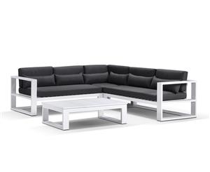 Santorini Package A Outdoor Aluminium Corner Lounge With Coffee Table In White - White with Denim Grey - Outdoor Aluminium Lounges