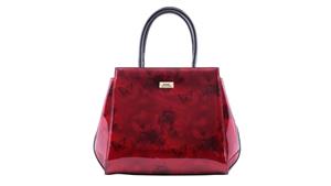 Serenade Cherry Rose Large Leather Bag with Gold Fittings - Burgundy