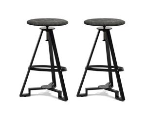 Set of 2 - Iron Swivel Modern Indoor Bar Stool with Grey Padded Top - Adjustable Height