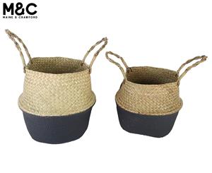 Set of 2 Maine & Crawford Byron Seagrass Belly Storage Baskets - Natural/Black