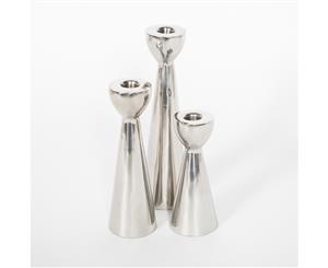 Set of 3 CHOIR 16 21.5 and 25cm Tall Single Candle Holders - Nickel