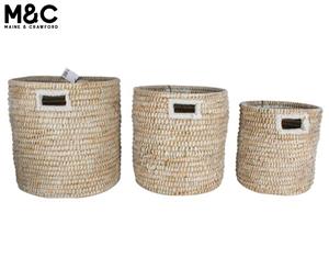 Set of 3 Kans Grass Baskets Round