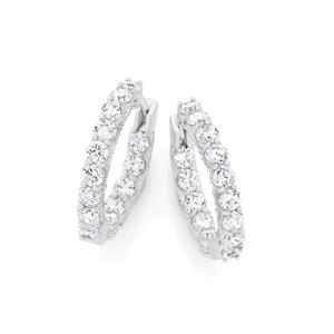 Silver CZ Fancy Hoop Earrings