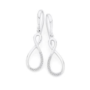Silver CZ Open Pear Loop Drop Earrings