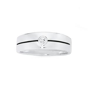 Silver CZ Round Bezel Line Signet Ring U