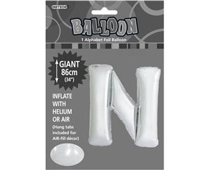 Silver N Alphabet Foil Balloon 86cm