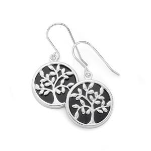 Silver Onyx Tree Of Life Hook Earrings