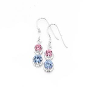 Silver Pink/Lavender Round CZ Hook Earrings