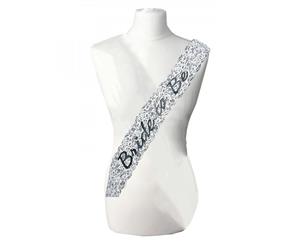 Single Layer Lace White With Black Satin Bride To Be Night Party Text Sash Banner 160cm x 80cm x 10cm