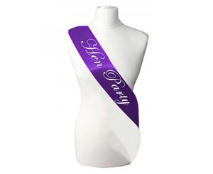 Single Layer Purple with White Satin Hens Night Party Text Sash Banner 160cm x 80cm x 10cm