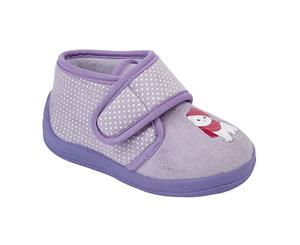 Sleepers Childrens Girls Whiskers Touch Fastening Cat Bootee Slippers (Lilac) - DF1403