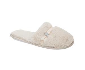 Slumberzzz Womens/Ladies Pearl Plush Mule Slippers (Cream) - SL731