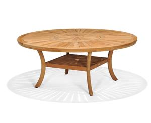 Solomon 1.8M Round Teak Timber Outdoor Dining Table With Lazy Susan - Outdoor Teak Tables