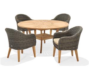 Solomon Round Teak Timber 5 Piece Dining Setting With Lazy Susan - Outdoor Teak Dining Settings