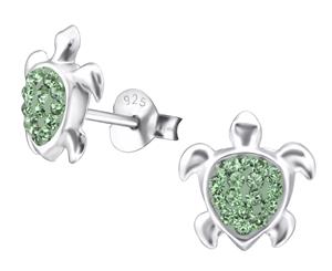 Sterling Silver Kids Erinite Turtle Stud earrrings made with Swarovski Crystal