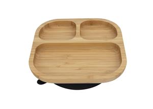 Tiny Dining Children's Bamboo Dinner Feeding Plate with Stay Put Suction - Segmented - Black