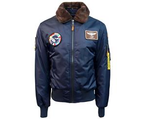 Top Gun B 15 Nylon Bomber Jacket with Removable Patches Navy - Blue