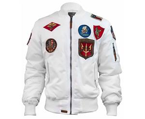 Top Gun MA 1 Nylon Bomber Jacket with Patches White - White