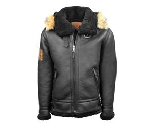 Top Gun Shearling Jacket Black Premium Wool Blend - Black