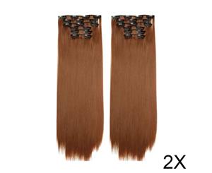 Twin 24" High Grade Brown Light Brown Straight 6Piece 17Clips Hair Extension 2X