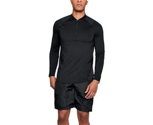 Under Armour Mens Mk1 1/4 Zip Heatgear Comfy Long Sleeve Running Top - Black / Green Typhoon