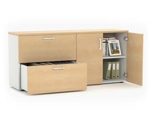 Uniform - Small 2 Drawer Lateral File - 2 Door Cupboard White Handle - maple