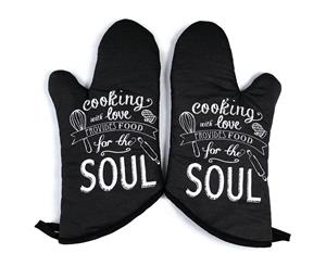 Vintage Heat Resistance Oven Mitts Set - Black 1 Pair