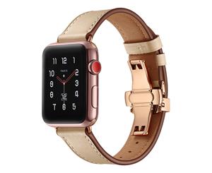 WIWU New Genuine Leather Watch Band Rosegold Metal Butterfly Buckle For Apple Watch 5/4/3/2/1-Apricot