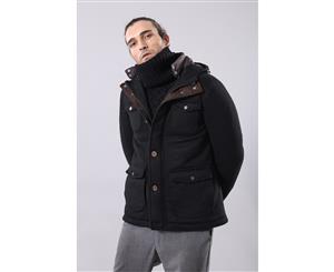 Wessi Slimfit Hooded Black Felt Coat