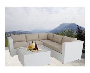 White Ellana Outdoor Corner Lounge Suite With Beige Cushion Cover