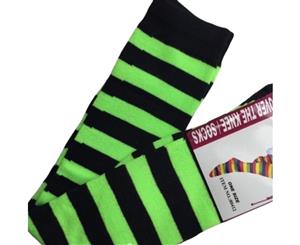 Women's Over The Knee Socks Plain Striped High Thigh Ladies Long Stripey Stocking - Green/Black - Green/Black