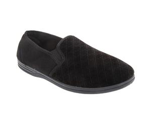 Zedzzz Mens Kevin Velour Twin Gusset Slippers (Black) - DF838