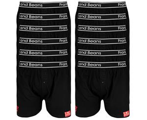 12 Pack Boxer Shorts Frank and Beans Underwear Mens 100% Cotton S M L XL XXL - Black