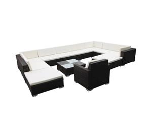 12 Piece Garden Lounge Set with Cushions Poly Rattan Black Furniture