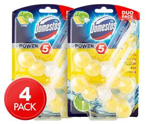 2 x Domestos Power 5 Toilet Rim Block Duo Pack Lime 55g