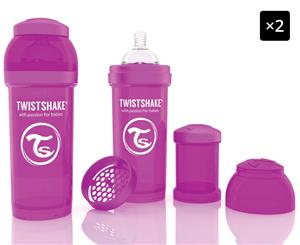 2 x Twistshake 260mL Anti-Colic Baby Bottle - Purple