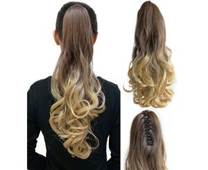 2Pcs Ombre Ponytail Ribbon Clamp Wavy 50Cm 20" Hair Extension Claw04 2X