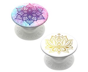 2pc PopSockets Universal Swappable PopGrip w/Base Rainbow Nirvana/Golden Prana