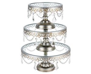 3-Piece Glass top crystal Cake stand set - SILVER