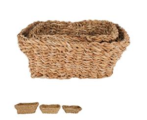 3x Rectangular Seagrass Clothes Basket Fruit Vegetable Tray Storage Organizer