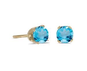 4 mm Round Blue Topaz Screw-back Stud Earrings in 14k Yellow Gold