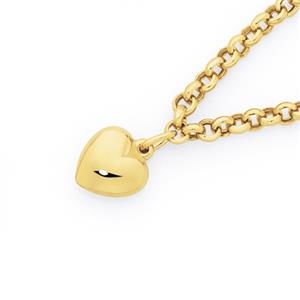 9ct Gold 19cm Belcher Heart Charm Bracelet