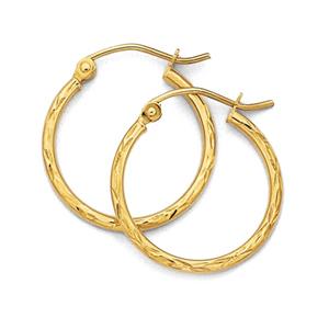 9ct Gold Medium Diamond Cut Hoops 15mm